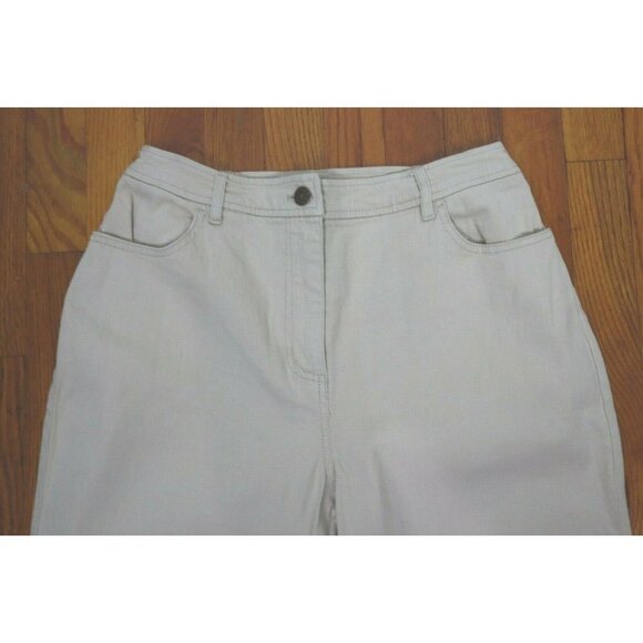 WOMEN'S KHAKI COLORED JEANS - FLORAL EMBROIDERY - DENIM & CO - SIZE PM - Picture 4 of 7